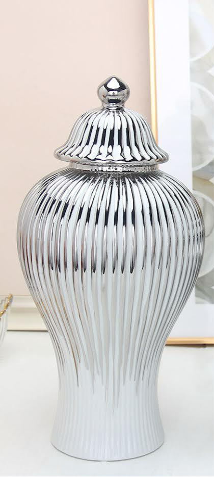 Silver and White Vase/Ceramic Large