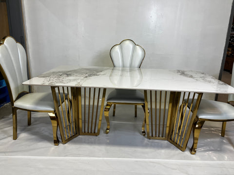 Dining Room Table with Marble Top and Gold Base