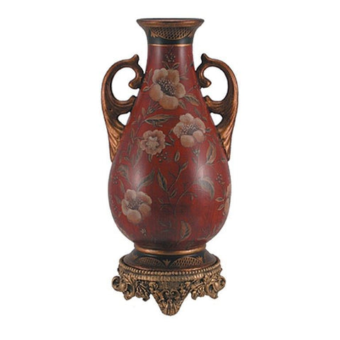 Dark Red Ceramic Flower Vase with Flower Design
