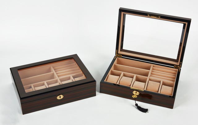Dark Brown Jewelry Box with Glass Top