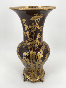 Brown and Gold Vase with Gold Base