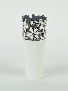 White Ceramic Vase with Silver Flower Design