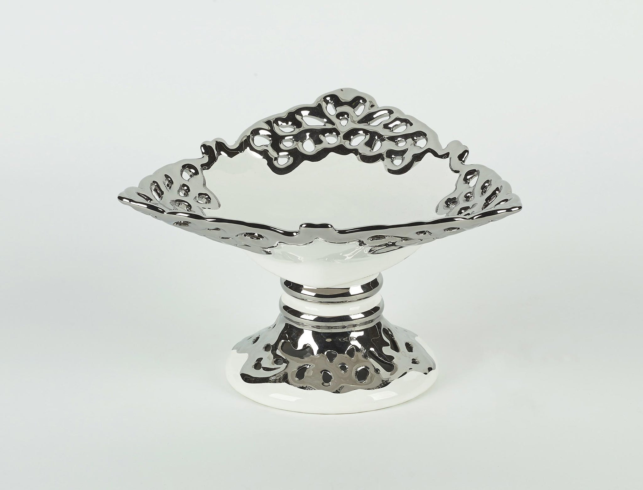Ceramic Display Dish with Silver Design