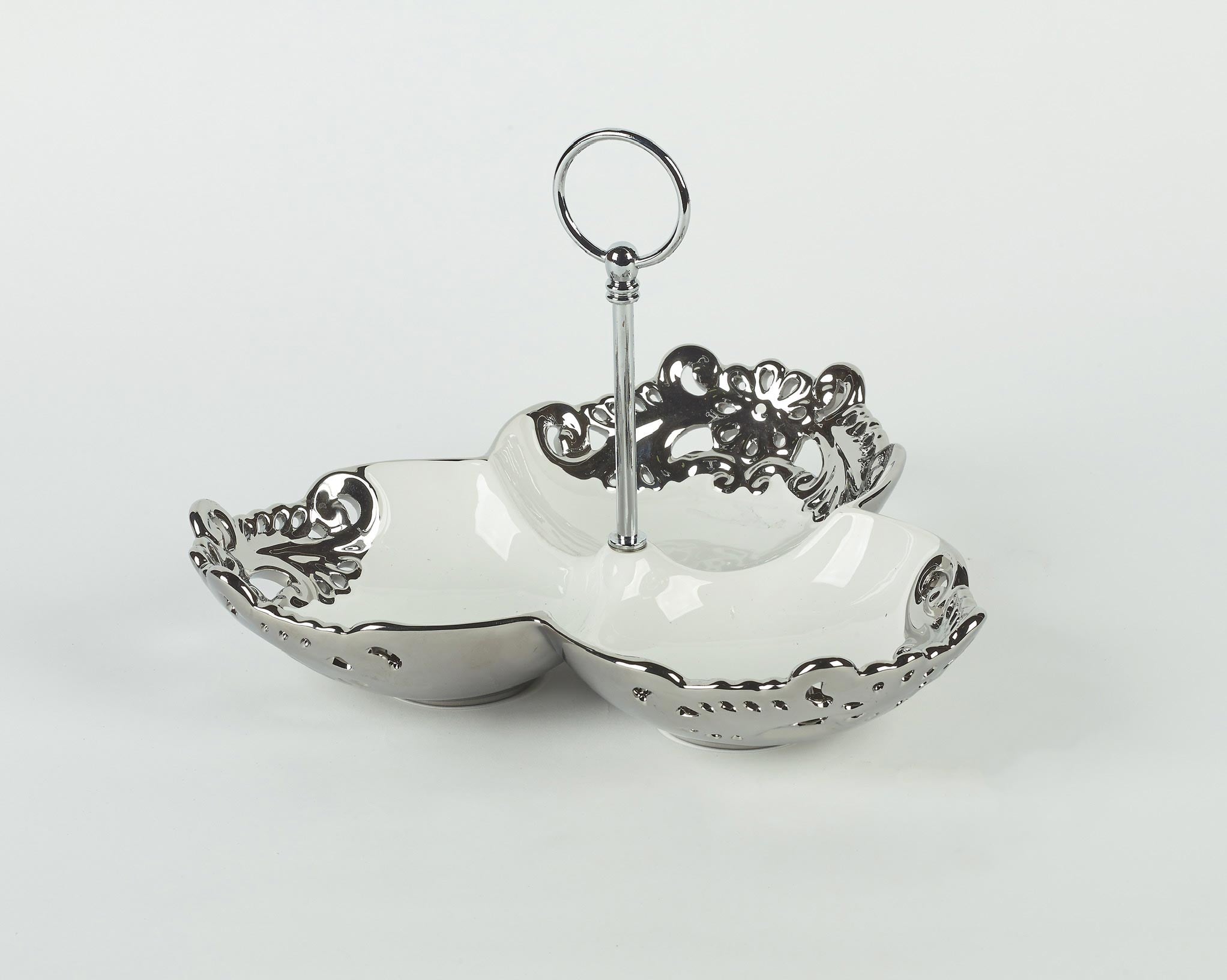 SILVER CERAMIC 3 SECTIONAL BOWL