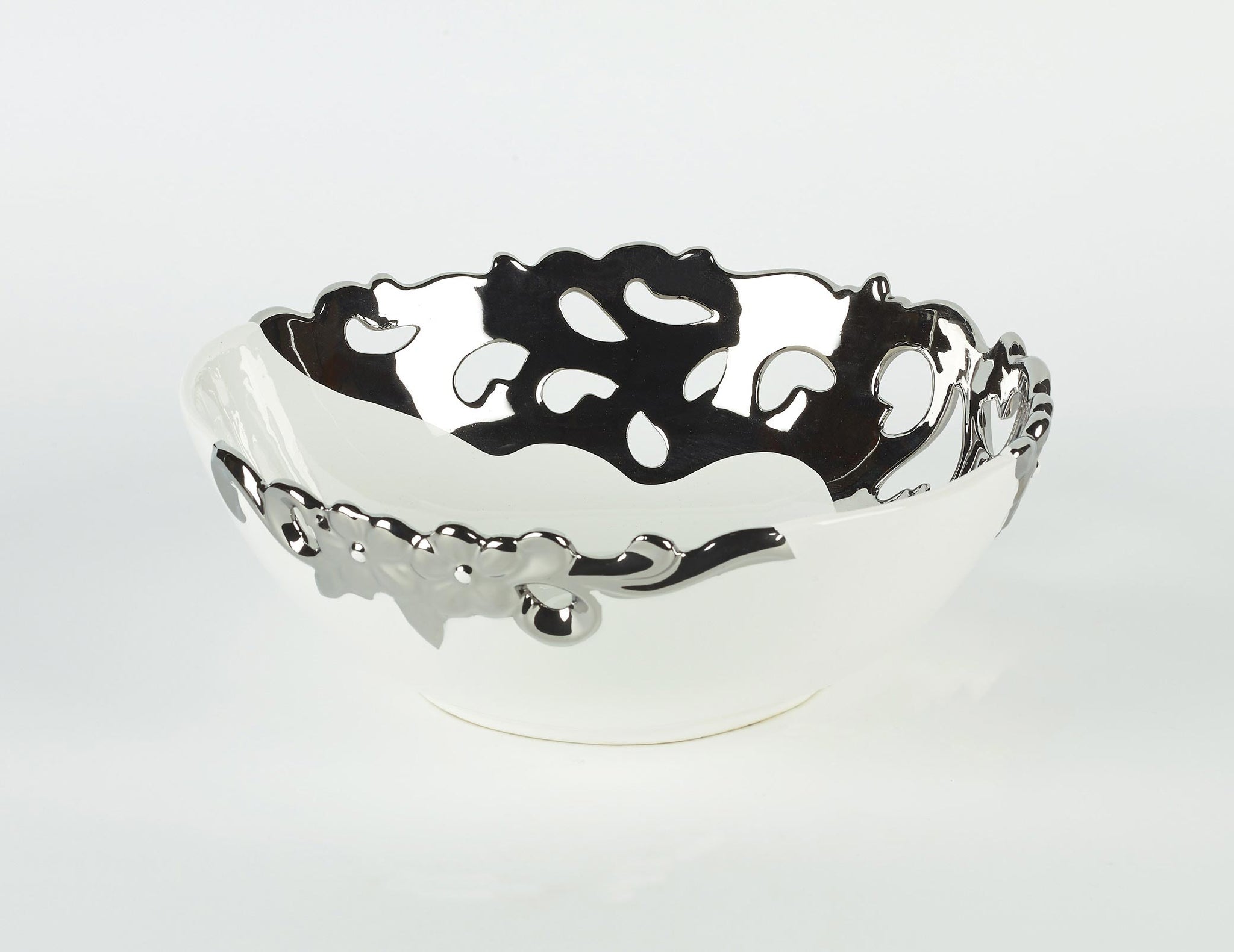 White Ceramic Bowl with Silver Designs